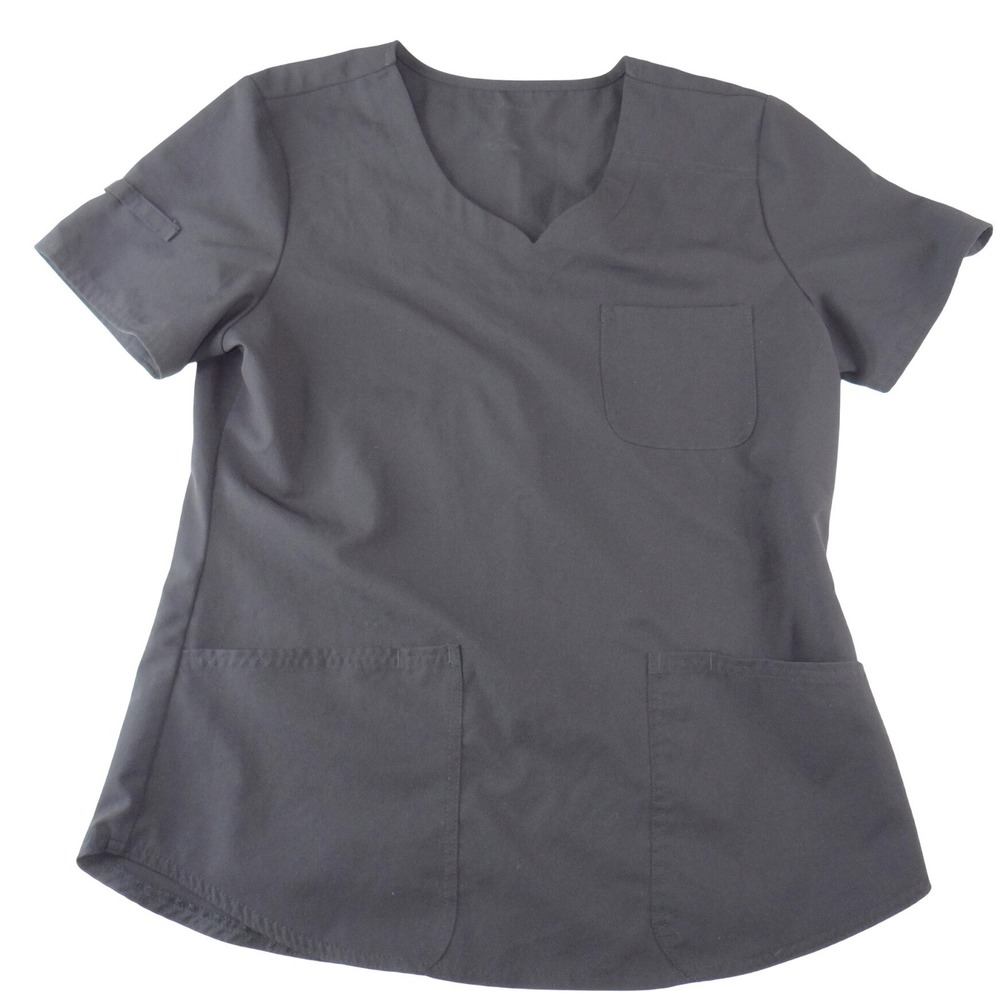 ScrubStar Womens Black V-Neck Short Sleeve Scrub Top Pockets Size Medium